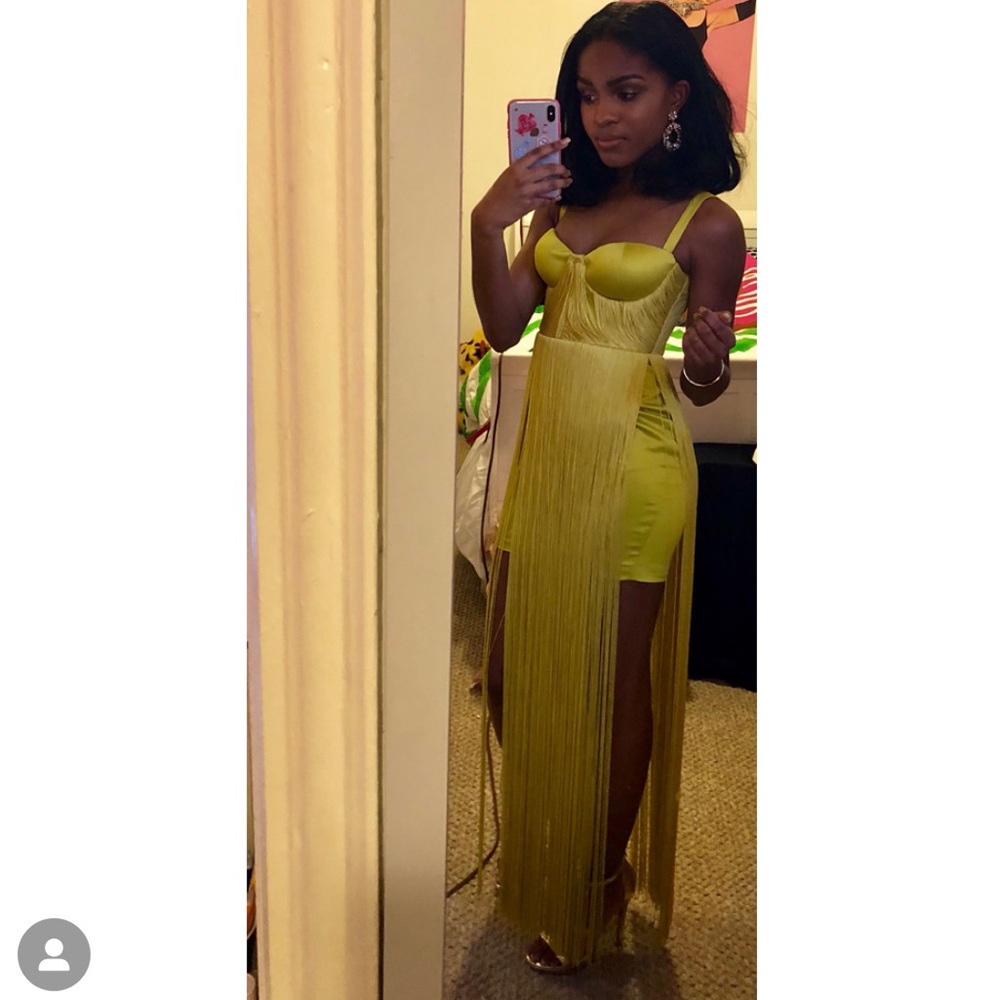 house of CB lime fringe dress